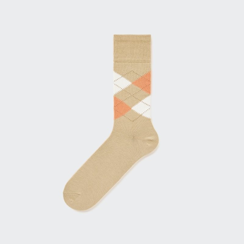 Beige Men Uniqlo Argyle Socks | USA YBHNG-6981