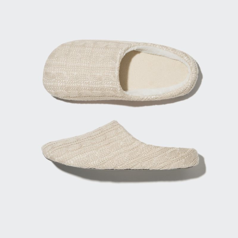 Beige Men Uniqlo Cable Knit (Rubber Sole) Slippers | USA SRXCU-1678