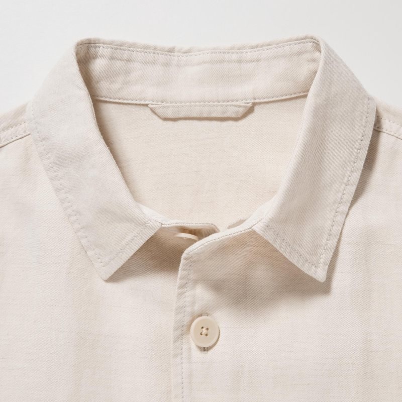 Beige Men Uniqlo Cotton Linen Over Shirt Jackets | USA RVHEQ-1973