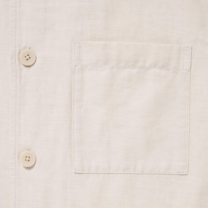 Beige Men Uniqlo Cotton Linen Over Shirt Jackets | USA RVHEQ-1973