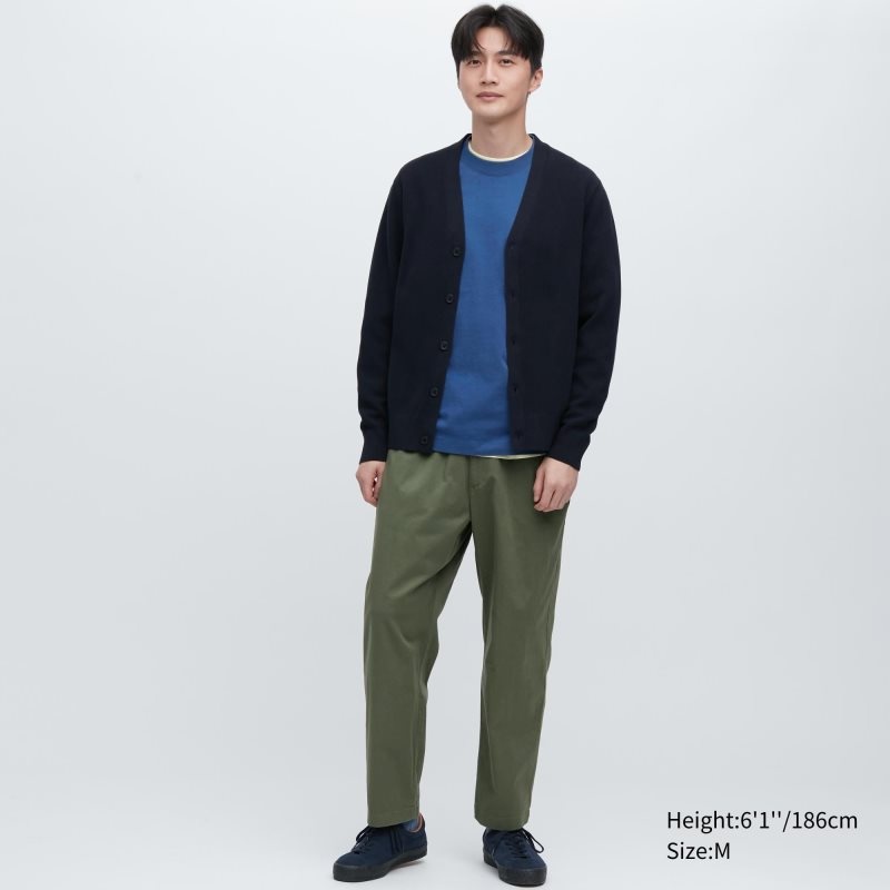 Beige Men Uniqlo Cotton Relaxed Ankle Pants | USA IJDUS-5087