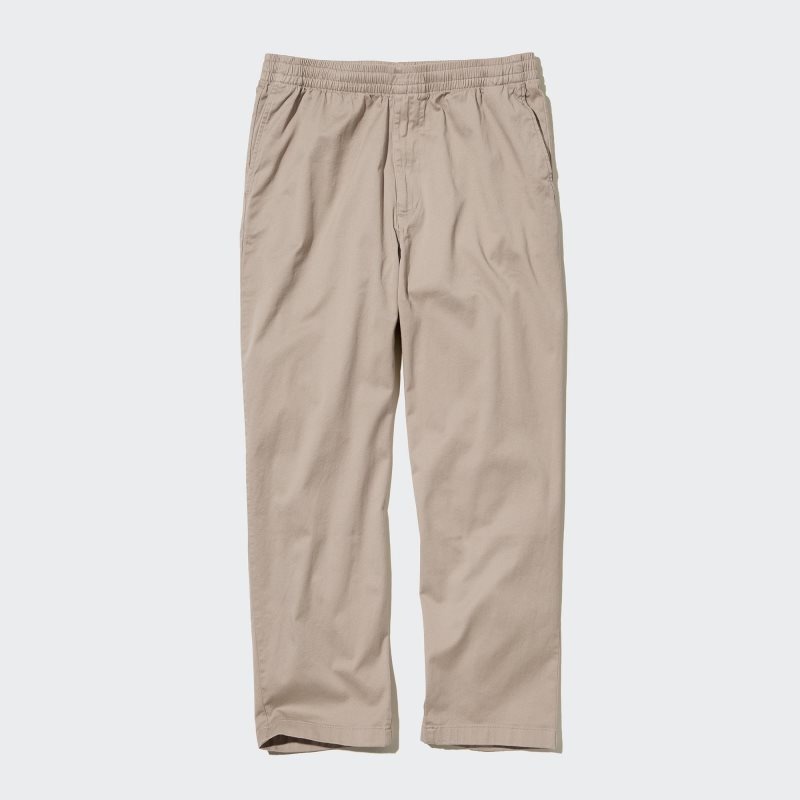 Beige Men Uniqlo Cotton Relaxed Ankle Pants | USA IJDUS-5087