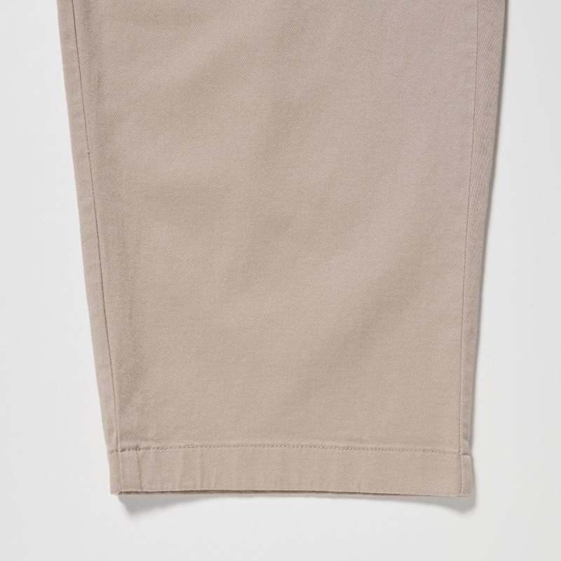 Beige Men Uniqlo Cotton Relaxed Ankle Pants | USA IJDUS-5087