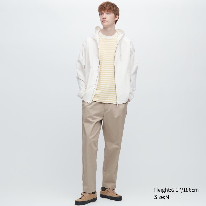 Beige Men Uniqlo Cotton Relaxed Ankle Pants | USA IJDUS-5087