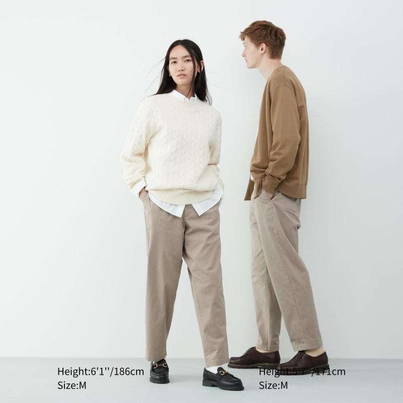 Beige Men Uniqlo Cotton Relaxed Ankle Pants | USA JAPIM-7862