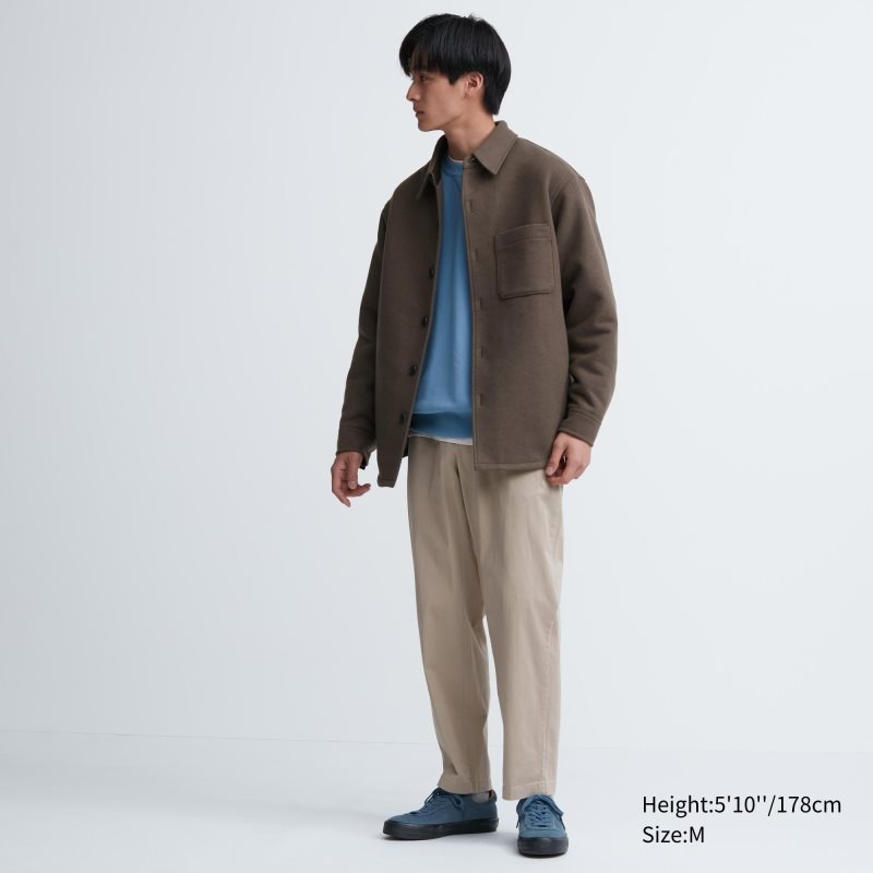 Beige Men Uniqlo Cotton Relaxed Ankle Pants | USA JAPIM-7862