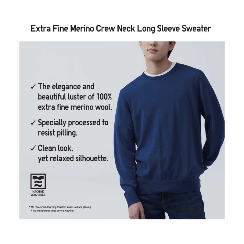 Beige Men Uniqlo Extra Fine Merino Crew Neck Sweaters | USA WNGCA-2476