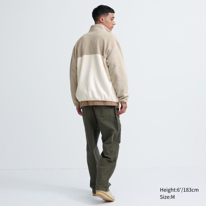 Beige Men Uniqlo Fleece Long Sleeve Full-zip Jackets | USA UMTSG-7452