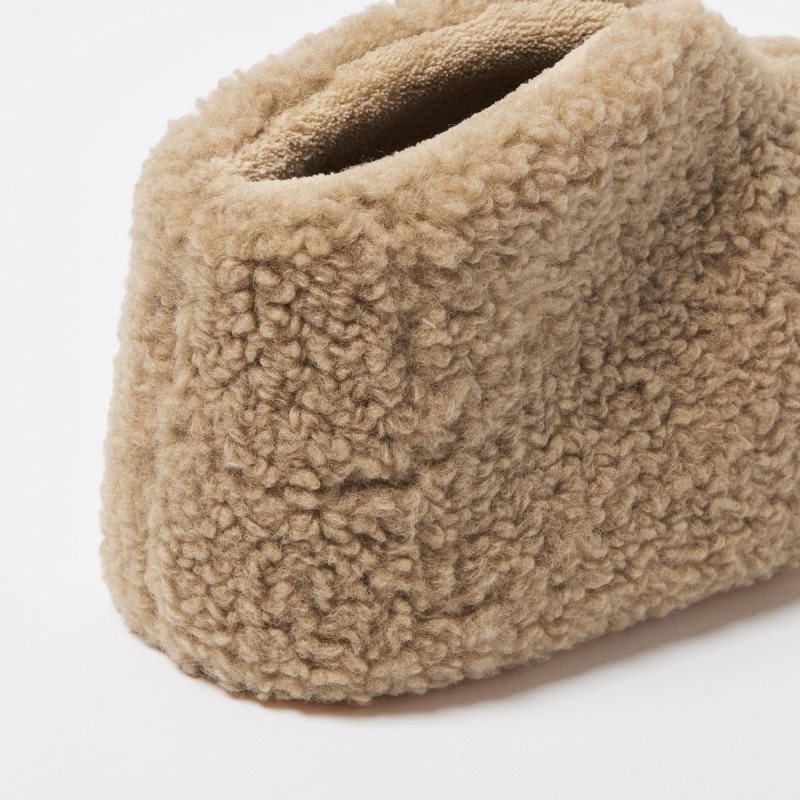 Beige Men Uniqlo Fleece Room Faux Shearling Fleece Slippers | USA TVWPL-7294