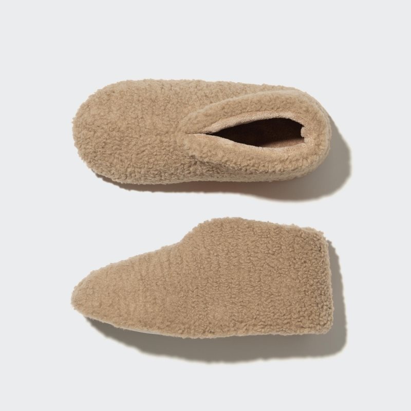 Beige Men Uniqlo Fleece Room Faux Shearling Fleece Slippers | USA TVWPL-7294