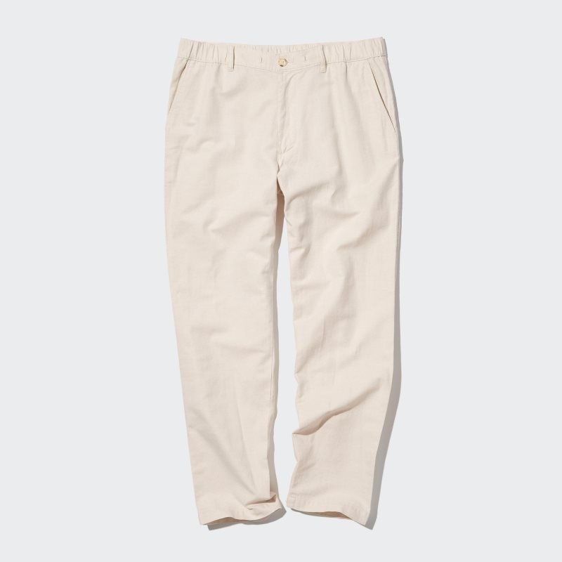 Beige Men Uniqlo Linen Blend Relaxed Pants | USA RDFQL-4251