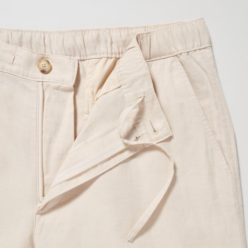 Beige Men Uniqlo Linen Blend Relaxed Pants | USA RDFQL-4251