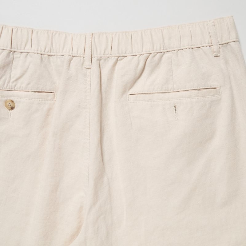 Beige Men Uniqlo Linen Blend Relaxed Pants | USA RDFQL-4251