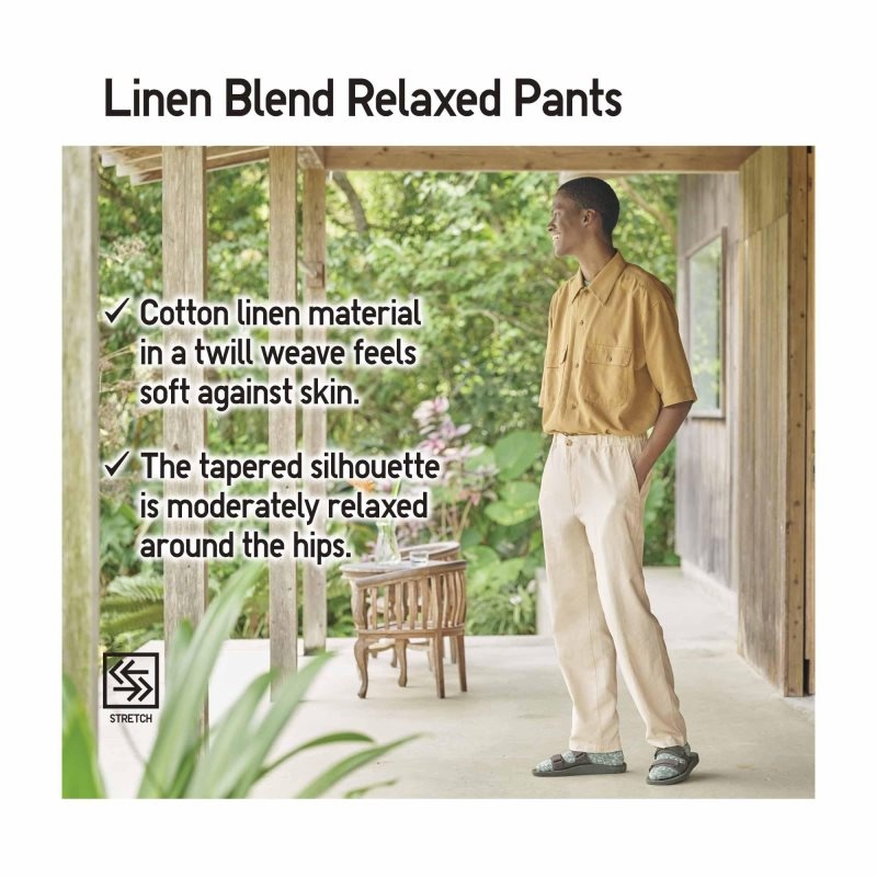 Beige Men Uniqlo Linen Blend Relaxed Pants | USA RDFQL-4251