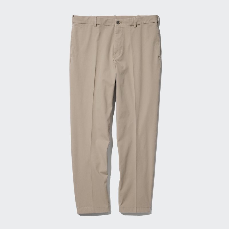 Beige Men Uniqlo Smart Ankle (2-way Stretch Cotton) Pants | USA QYESO-6452