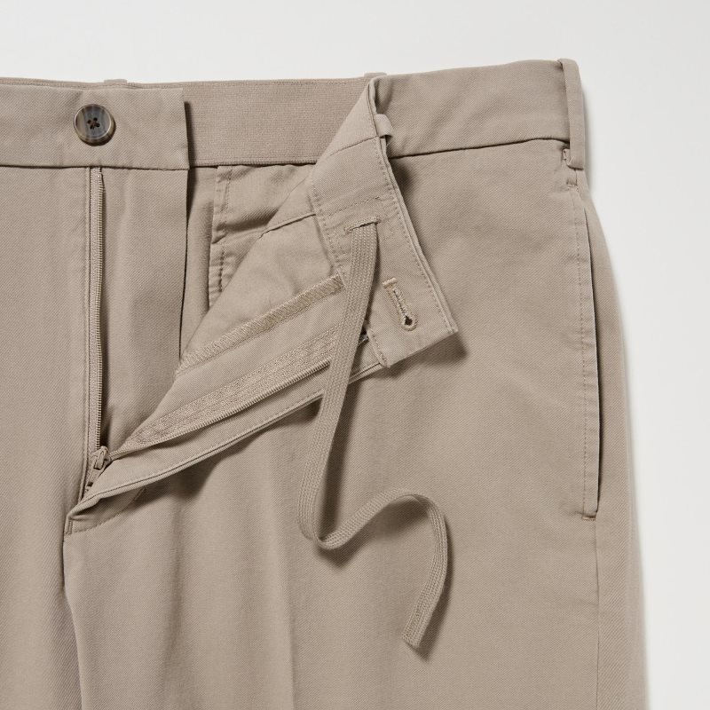 Beige Men Uniqlo Smart Ankle (2-way Stretch Cotton) Pants | USA QYESO-6452