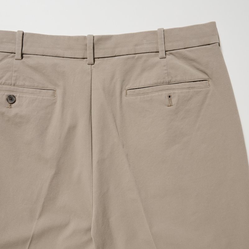 Beige Men Uniqlo Smart Ankle (2-way Stretch Cotton) Pants | USA QYESO-6452