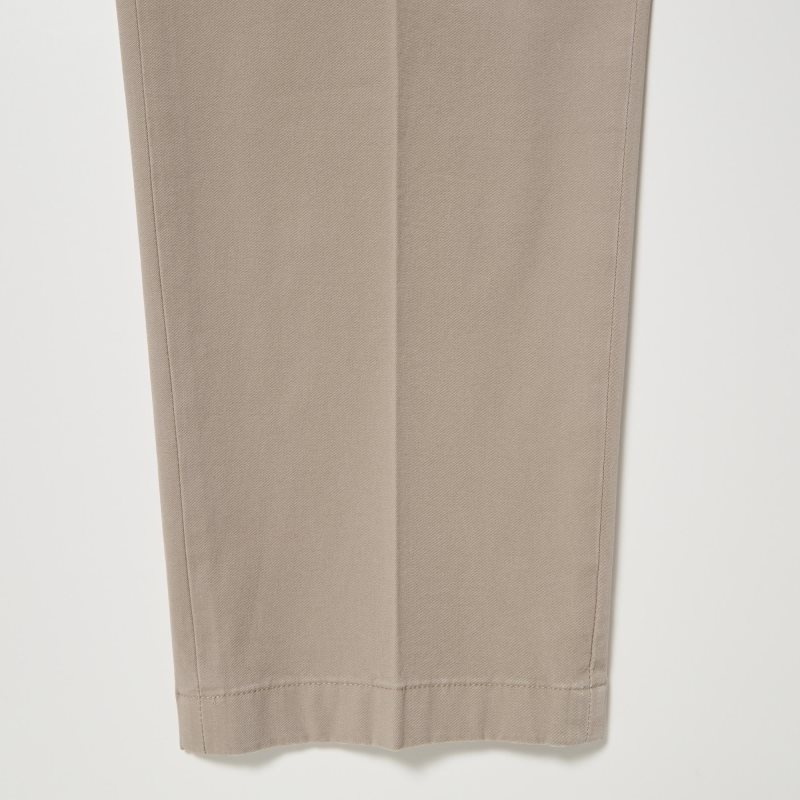 Beige Men Uniqlo Smart Ankle (2-way Stretch Cotton) Pants | USA QYESO-6452