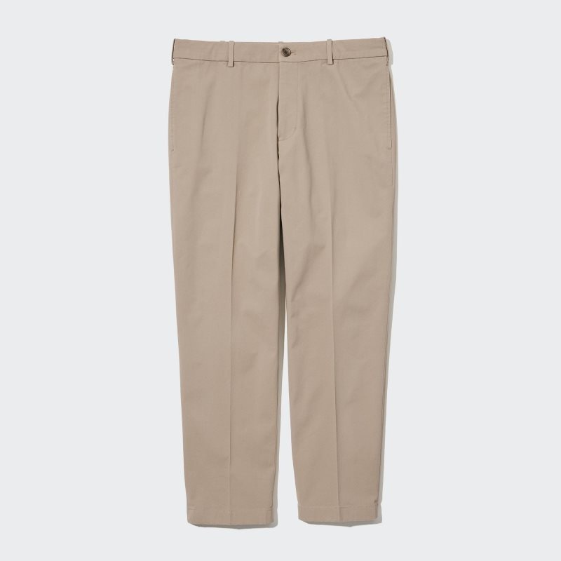 Beige Men Uniqlo Smart Ankle (2-way Stretch, Cotton,Tall) Pants | USA MZUXW-1390