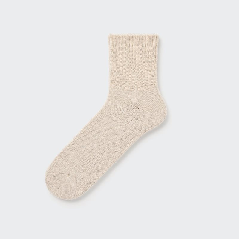 Beige Men Uniqlo Soft Pile Half Socks | USA NLVDB-2748