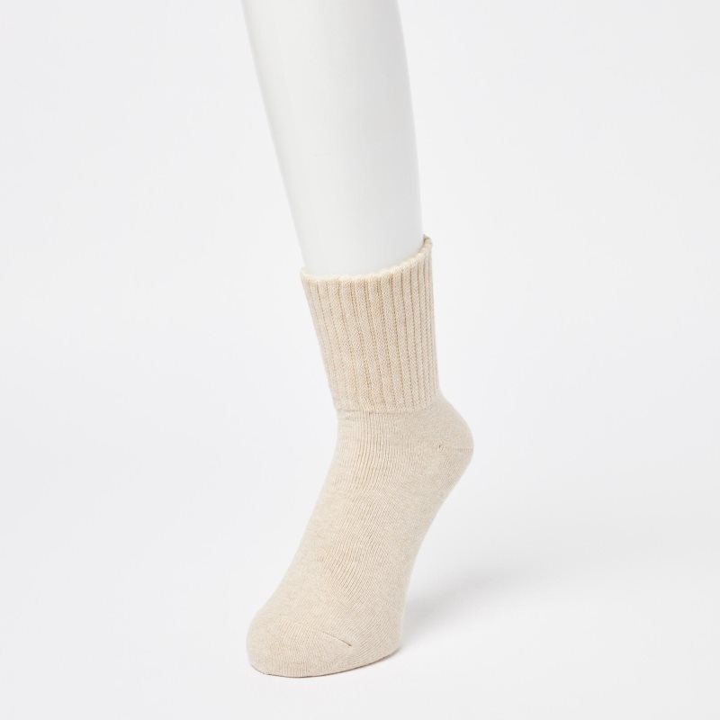 Beige Men Uniqlo Soft Pile Half Socks | USA NLVDB-2748