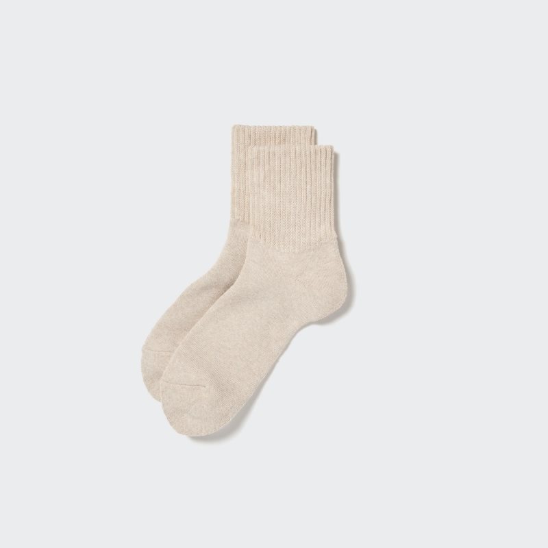 Beige Men Uniqlo Soft Pile Half Socks | USA NLVDB-2748