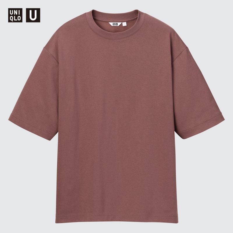 Beige Men Uniqlo U Airism Cotton Oversized Crew Neck Half-sleeve T Shirts | USA HUXOF-6793