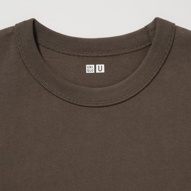 Beige Men Uniqlo U Crew Neck Short-sleeve T Shirts | USA XWCHQ-7396