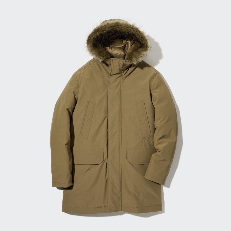 Beige Men Uniqlo Ultra Warm Hybrid Down Coats | USA MVRCA-7095