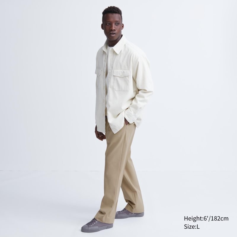 Beige Men Uniqlo Wide-fit Pleated Pants | USA PBVGK-8402