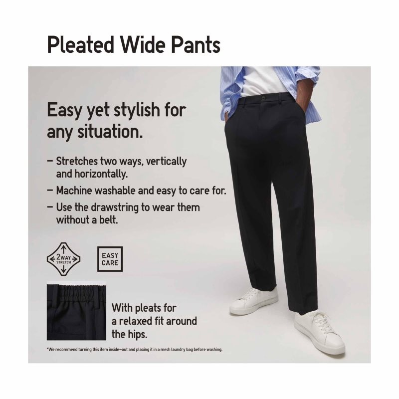 Beige Men Uniqlo Wide-fit Pleated Pants | USA YIUAE-0681