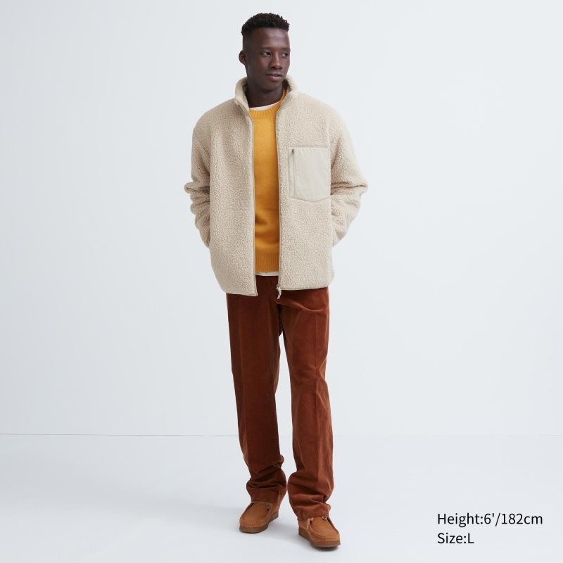 Beige Men Uniqlo Windproof Outer Fleece Jackets | USA FYHPG-6294