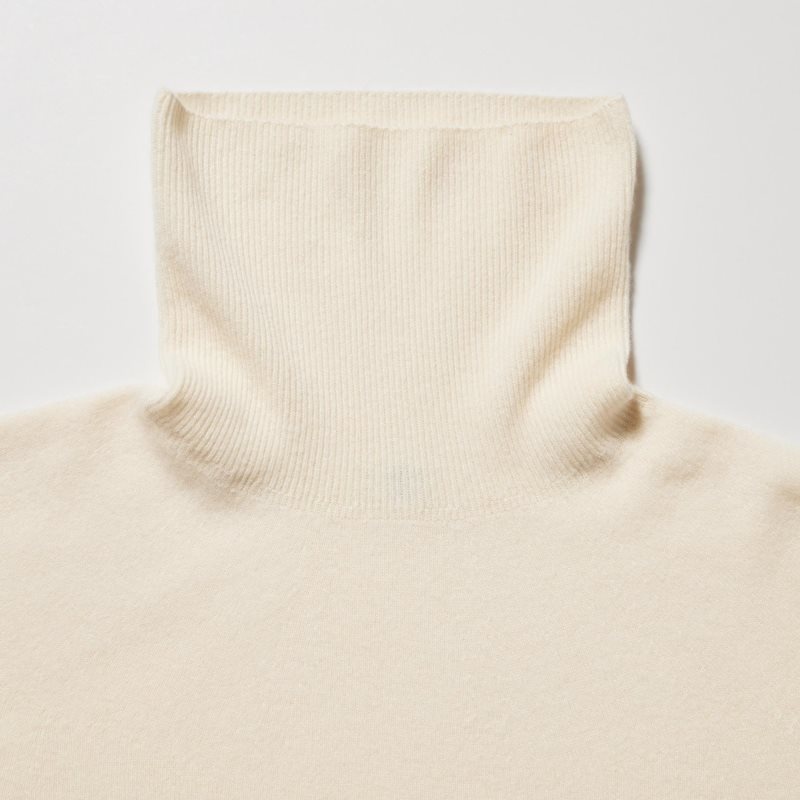 Beige Women Uniqlo 3d Knit Cashmere Turtleneck Long-sleeve Sweaters | USA OSMRT-5802