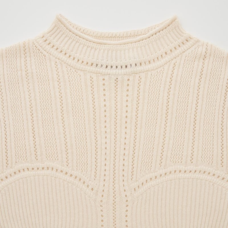 Beige Women Uniqlo 3d Knit Mesh Half-sleeve (Mame Kurogouchi) Sweaters | USA NHETI-5409