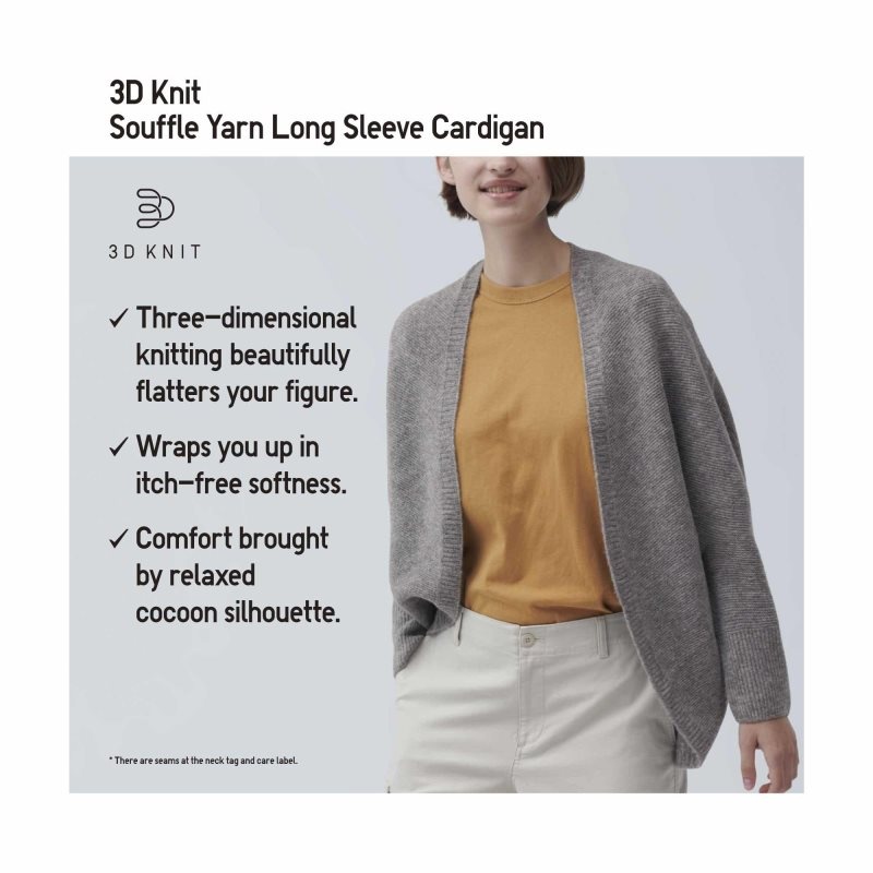 Beige Women Uniqlo 3d Knit Souffle Yarn Cardigan | USA AUZTJ-3982