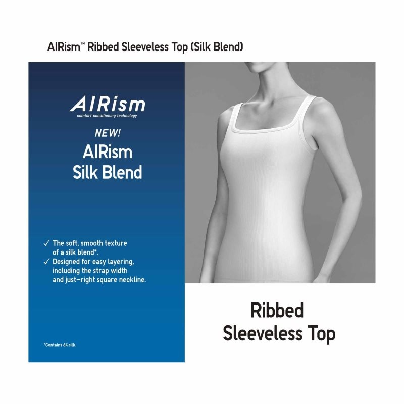 Beige Women Uniqlo Airism Ribbed Sleeveless (Silk Blend) Tops | USA YQTML-3802