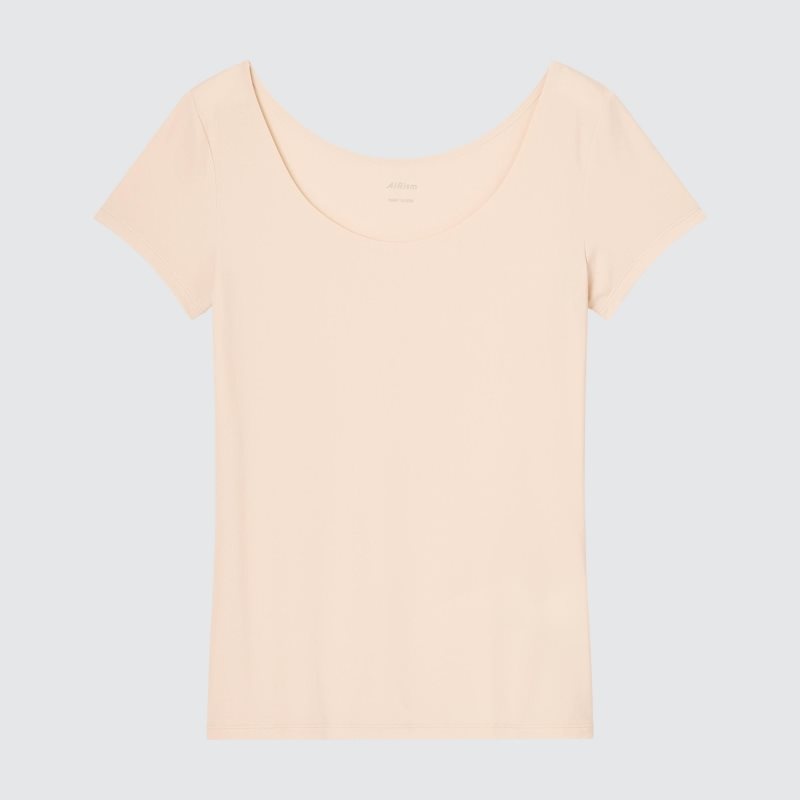 Beige Women Uniqlo Airism Scoop Neck Short-sleeve T Shirts | USA RFCVU-2863