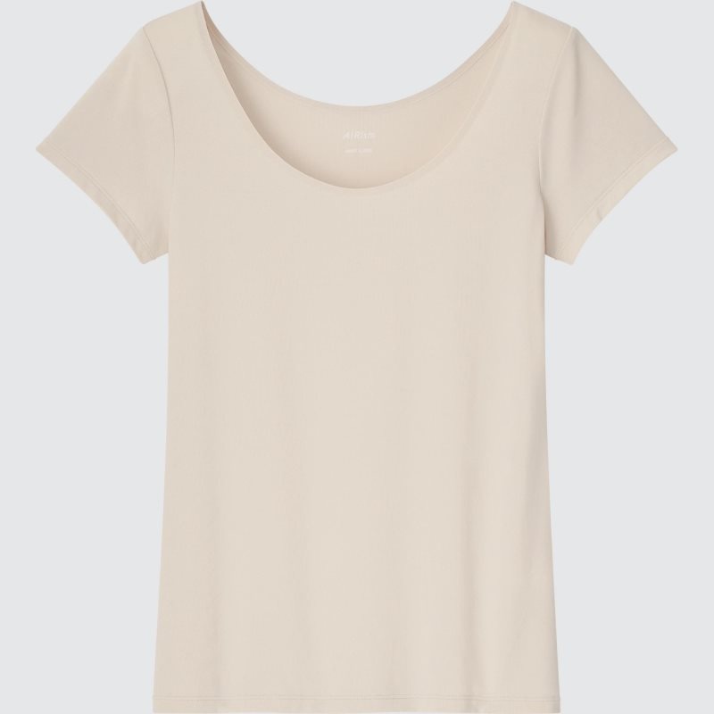 Beige Women Uniqlo Airism Scoop Neck Short-sleeve T Shirts | USA RFCVU-2863