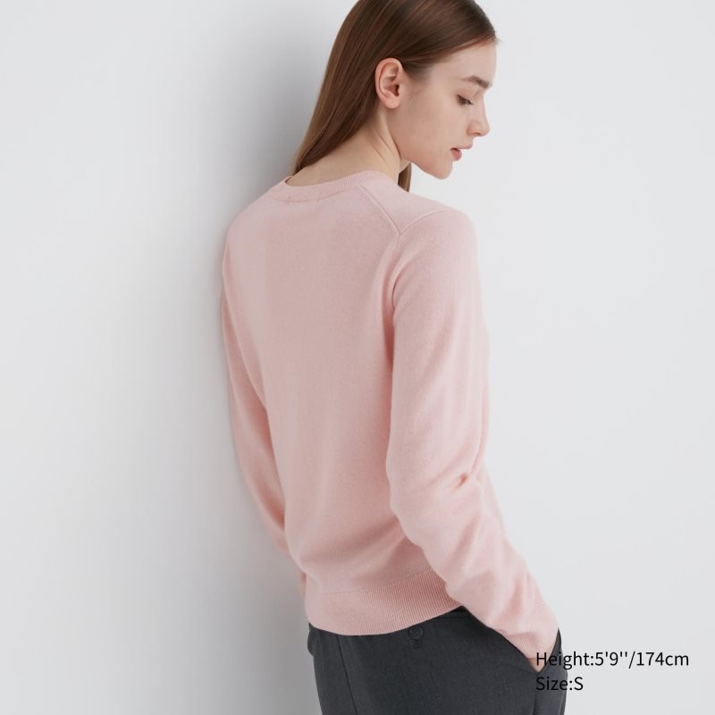 Beige Women Uniqlo Cashmere Crew Neck Long-sleeve Sweaters | USA HQUKC-8506