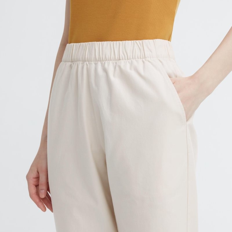 Beige Women Uniqlo Cotton Relaxed Ankle Pants | USA AHDXU-9254