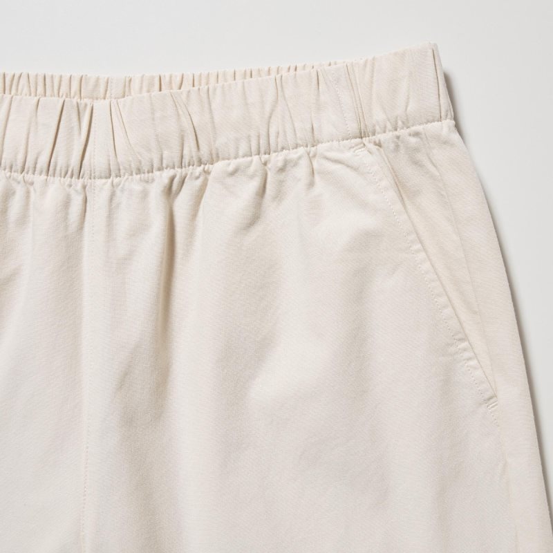 Beige Women Uniqlo Cotton Relaxed Ankle Pants | USA AHDXU-9254