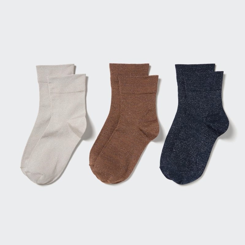 Beige Women Uniqlo Crew Glitter (3 Pairs) Socks | USA YIFUK-0327