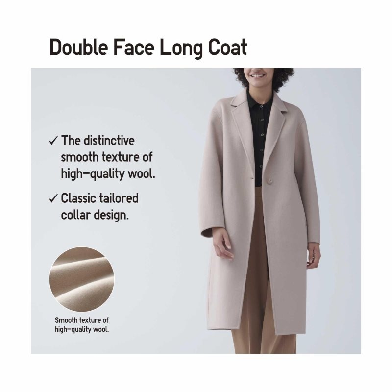 Beige Women Uniqlo Double Face Long Coats | USA QDMPY-0137