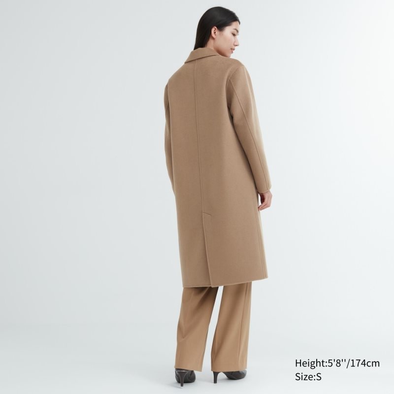 Beige Women Uniqlo Double Face Long Coats | USA QDMPY-0137