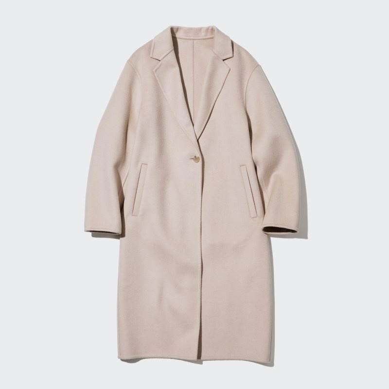 Beige Women Uniqlo Double Face Long Coats | USA QDMPY-0137