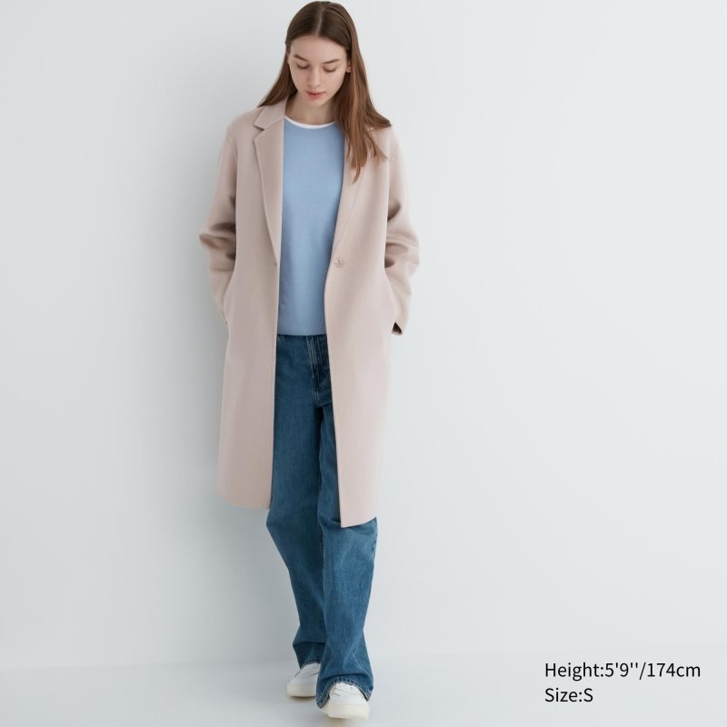 Beige Women Uniqlo Double Face Long Coats | USA QDMPY-0137