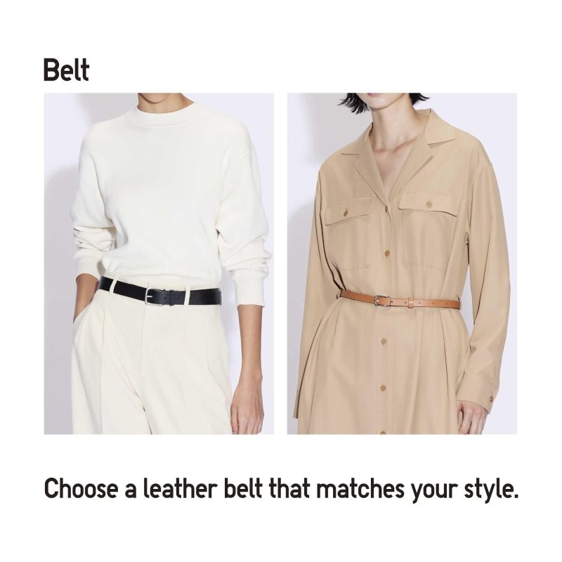 Beige Women Uniqlo Dress Skinny Belts | USA VHDCQ-2541