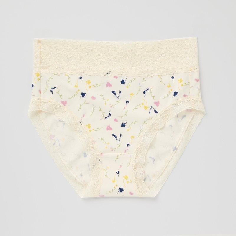 Beige Women Uniqlo Flower Print High-rise Underwear | USA TNLJI-5837