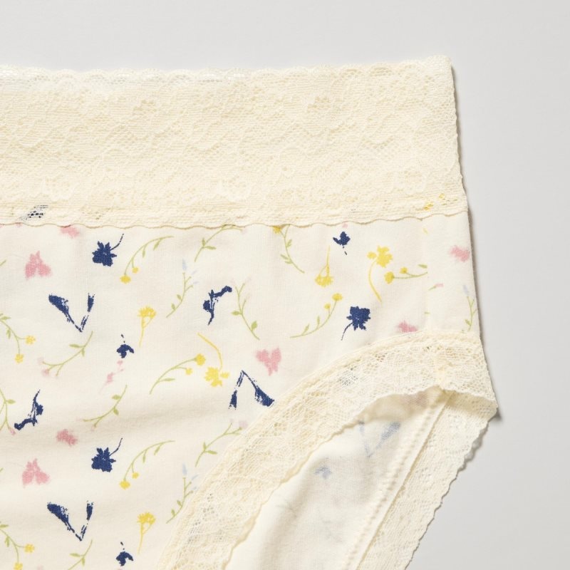 Beige Women Uniqlo Flower Print High-rise Underwear | USA TNLJI-5837