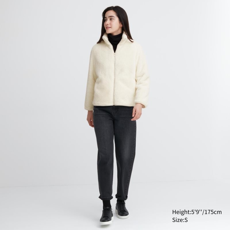 Beige Women Uniqlo Fluffy Yarn Fleece Full-zip Jackets | USA IWZHK-6140